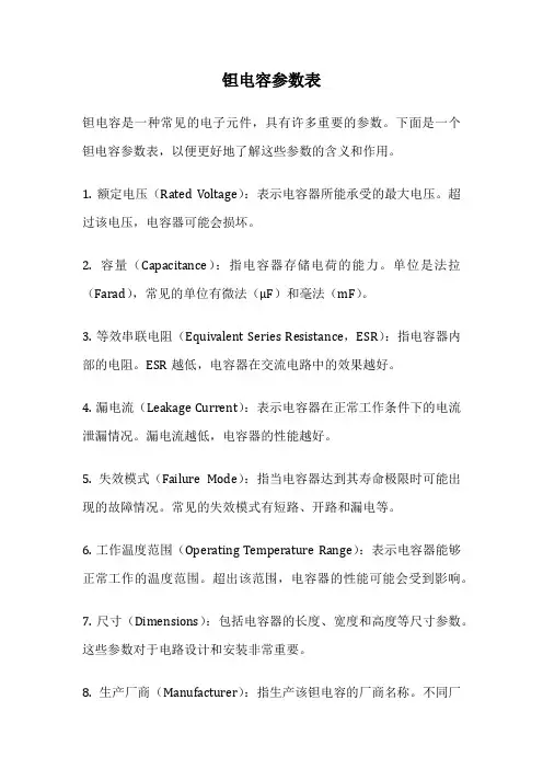 钽电容参数表
