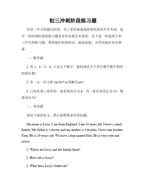初三冲刺阶段练习题