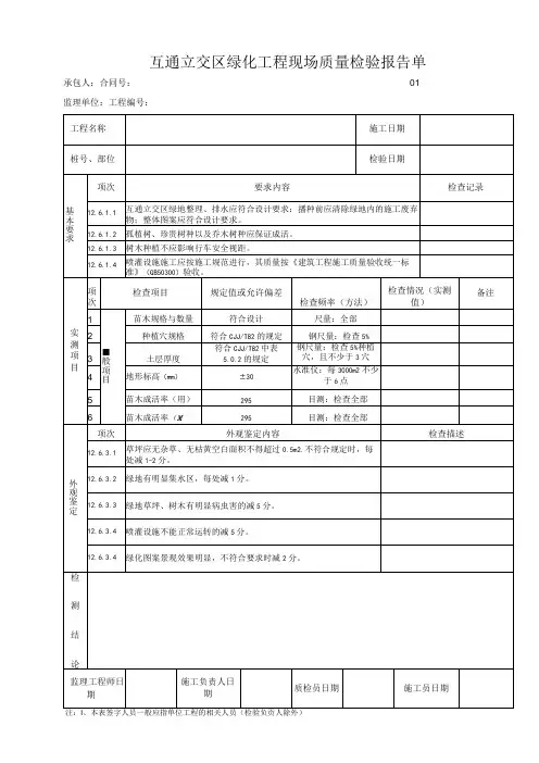 互通立交区绿化工程 现场质量检验报告单