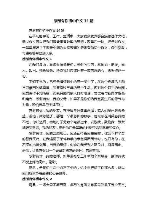 感谢有你初中作文14篇