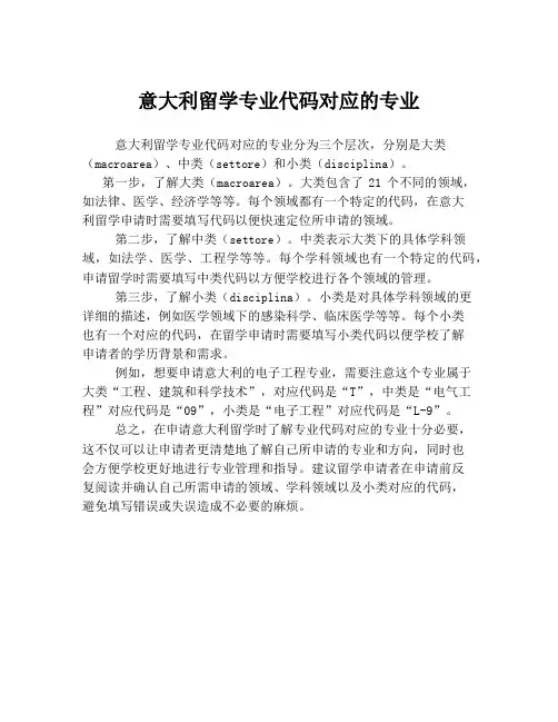 意大利留学专业代码对应的专业