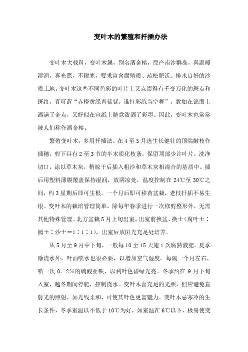变叶木的繁殖和扦插办法