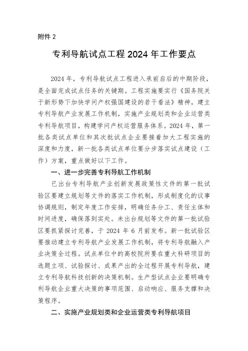 专利导航试点工程2024年工作要点-国家知识产权局