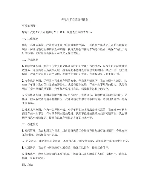押运车长自查自纠报告
