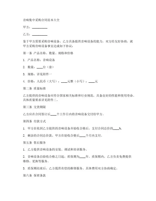 音响集中采购合同范本大全