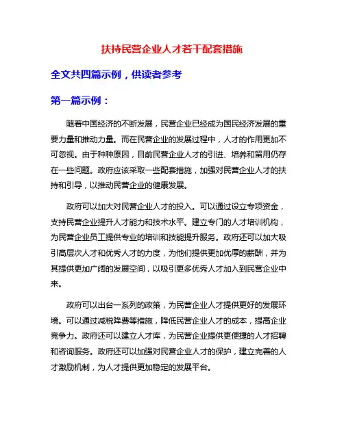 扶持民营企业人才若干配套措施