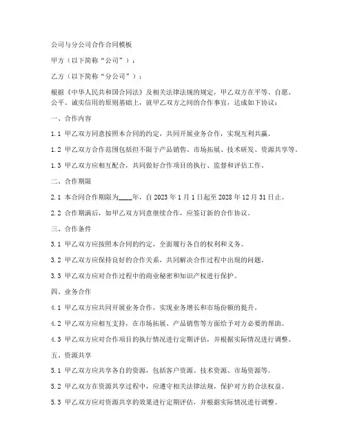 公司与分公司合作合同模板