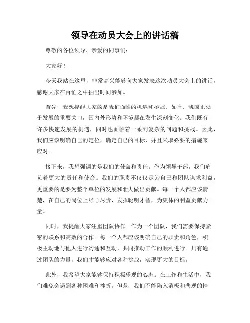 领导在动员大会上的讲话稿