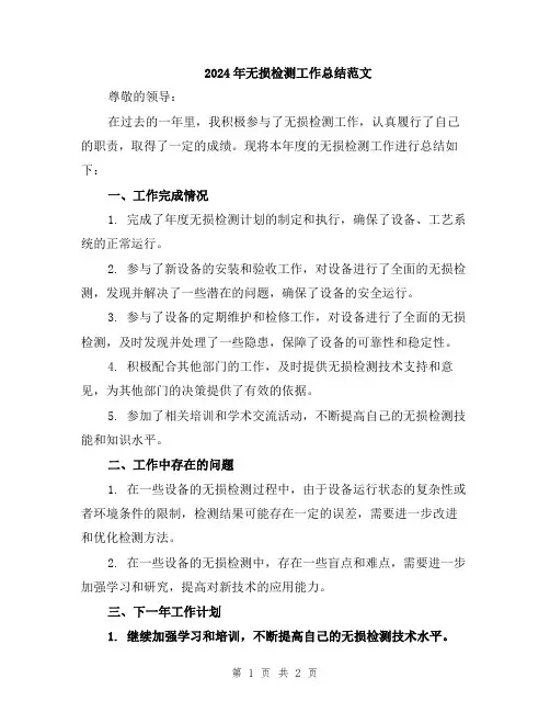 2024年无损检测工作总结范文