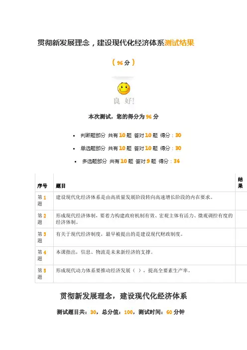 贯彻新发展理念,建设现代化经济体系测试结果(96分)