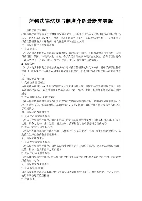 药物法律法规与制度介绍最新完美版