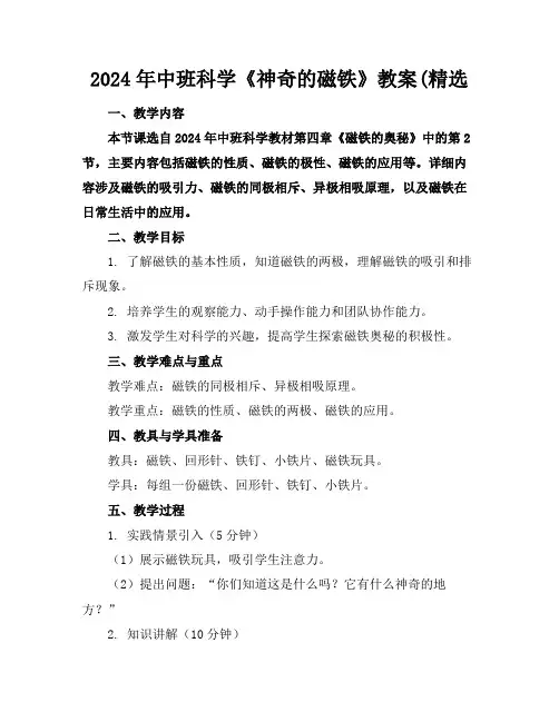 2024年中班科学《神奇的磁铁》教案(精选