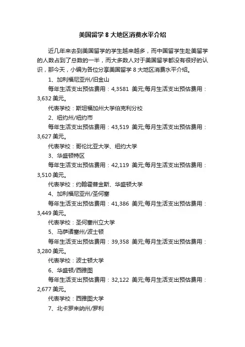 美国留学8大地区消费水平介绍