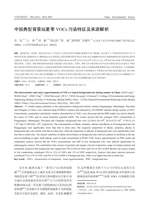 中国典型背景站夏季VOCs污染特征及来源解析