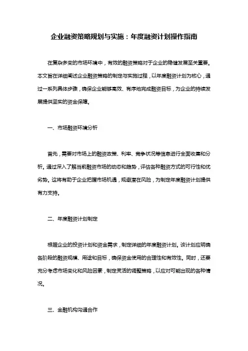 企业融资策略规划与实施：年度融资计划操作指南