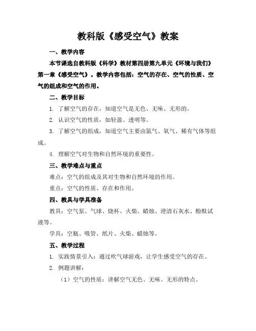 教科版《感受空气》教案