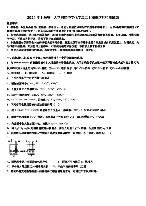 2024年上海复旦大学附属中学化学高二上期末达标检测试题含解析