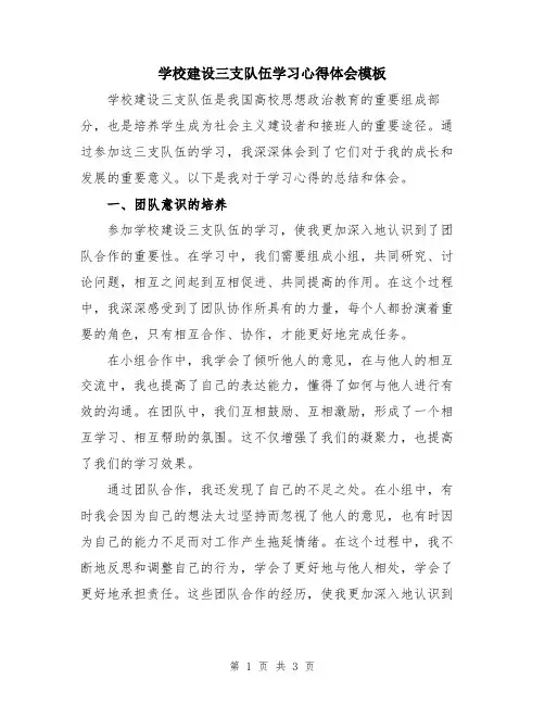 学校建设三支队伍学习心得体会模板