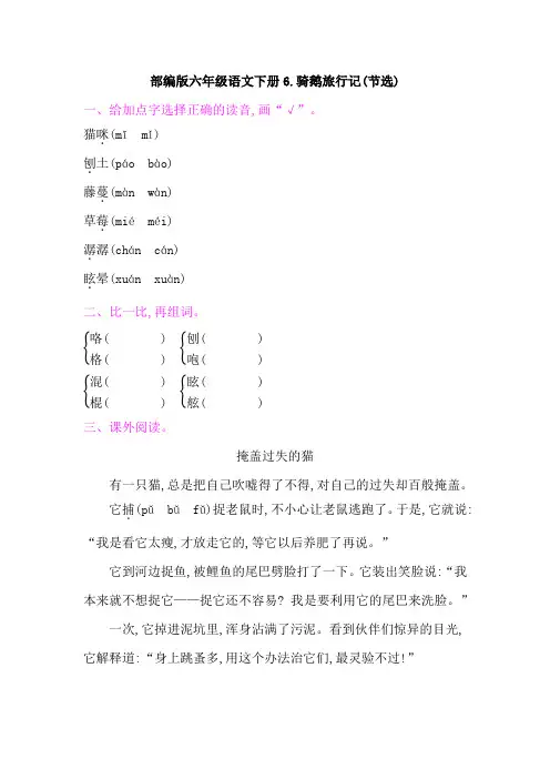部编版六年级语文下册《6骑鹅旅行记(节选)  》课后同步作业 附答案