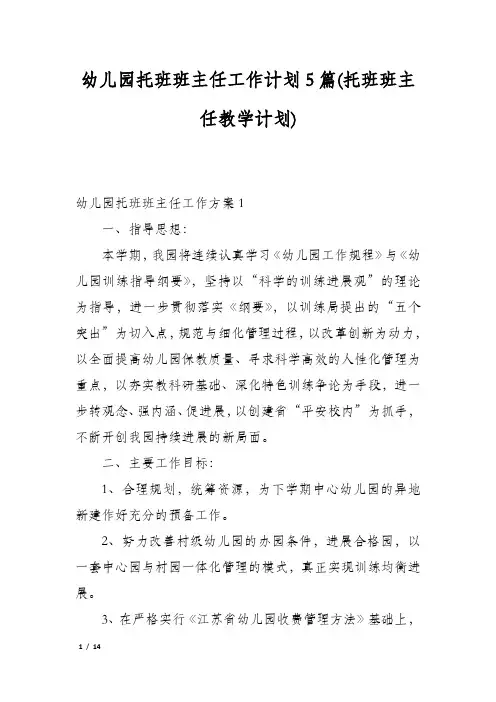 幼儿园托班班主任工作计划5篇(托班班主任教学计划)