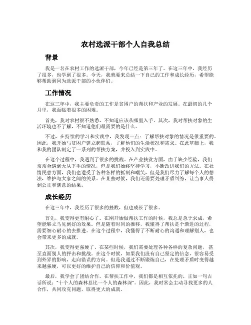 农村选派干部个人自我总结