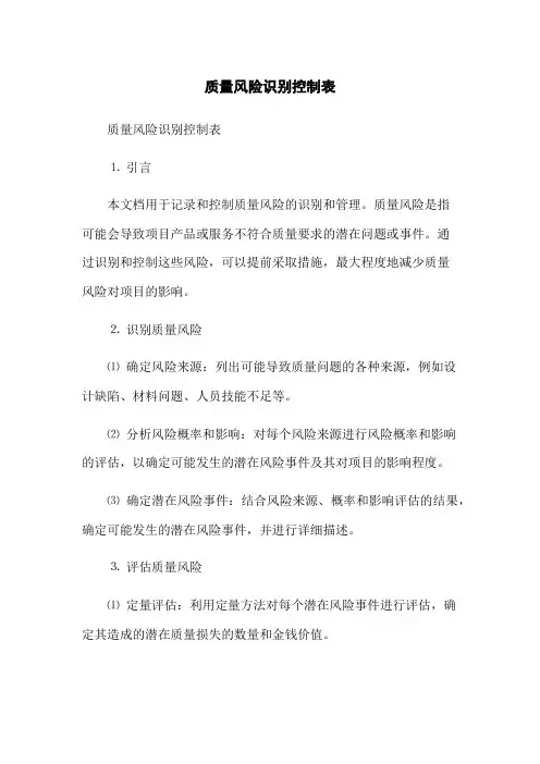 质量风险识别控制表