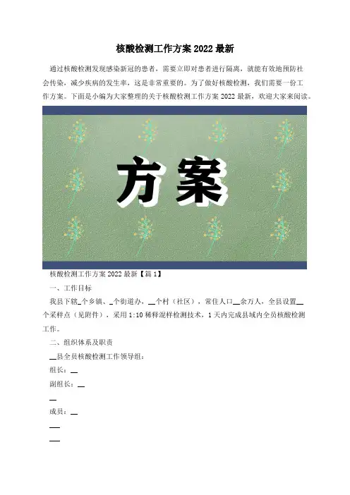 核酸检测工作方案2022最新