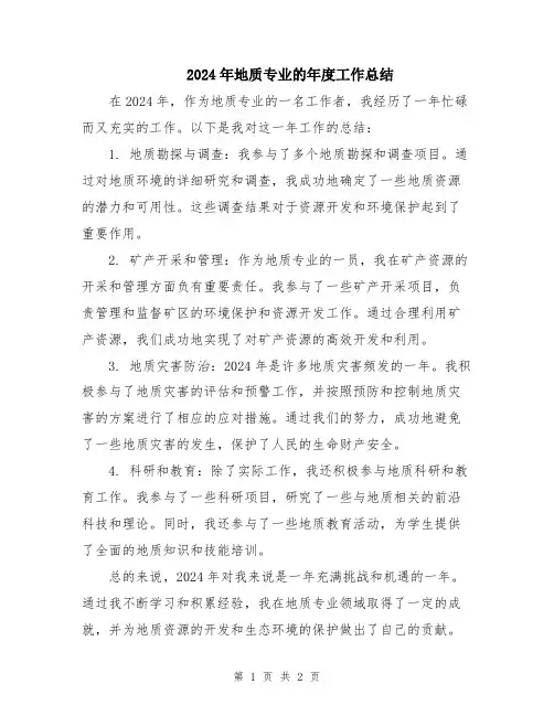 2024年地质专业的年度工作总结