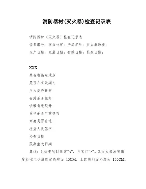 消防器材(灭火器)检查记录表