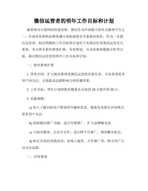 微信运营者的明年工作目标和计划