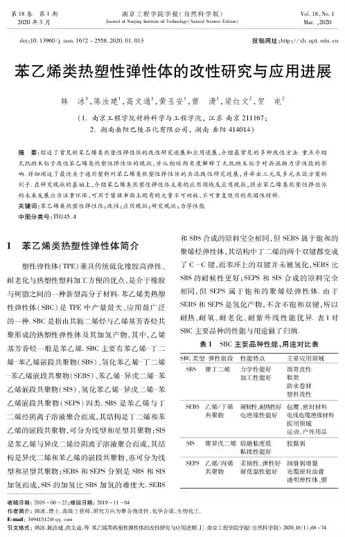 苯乙烯类热塑性弹性体的改性研究与应用进展