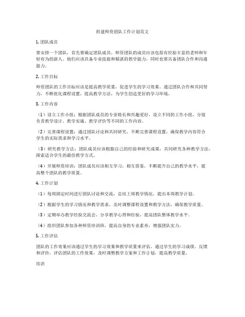 组建师资团队工作计划范文