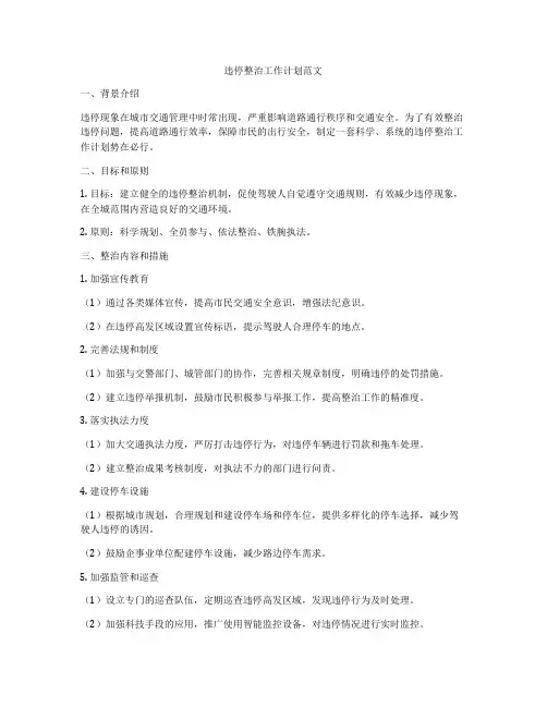 违停整治工作计划范文