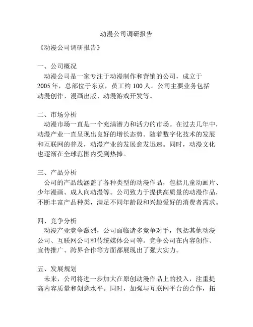 动漫公司调研报告