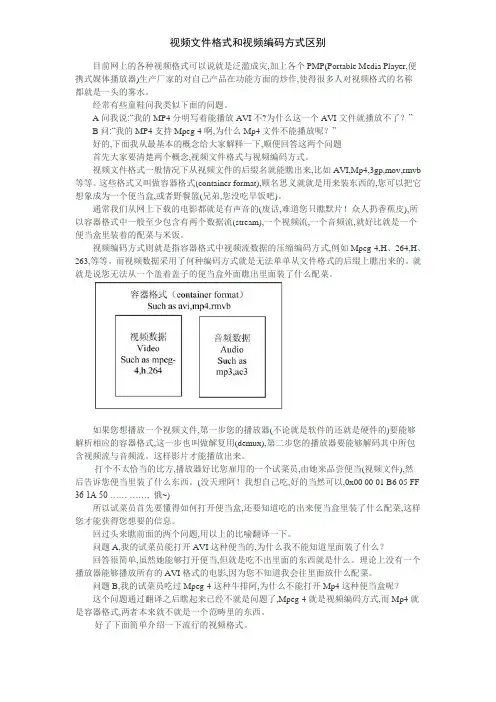 视频文件格式和视频编码方式区别