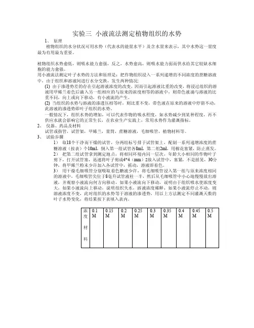 实验三小液流法测定植物组织的水势