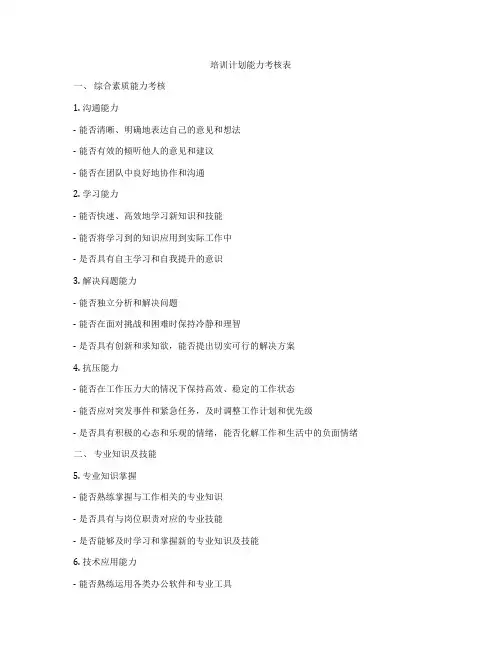 培训计划能力考核表