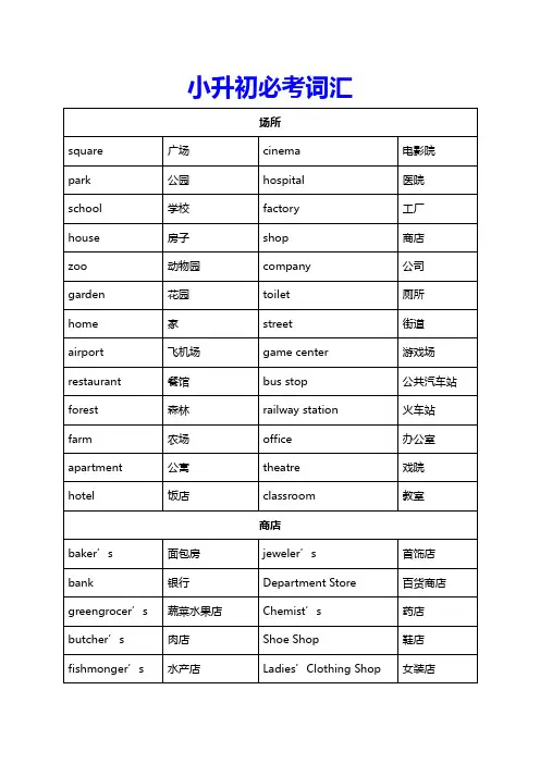小升初中必背1000个英语单词(分类整编)