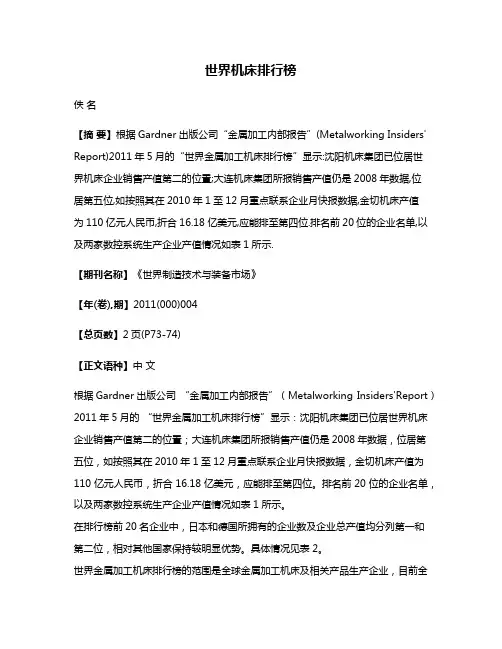 世界机床排行榜