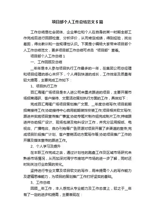 项目部个人工作总结范文5篇