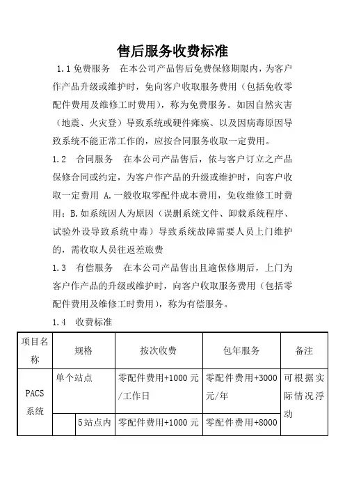 售后服务收费标准