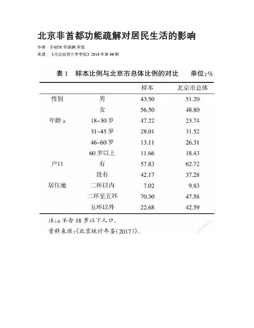 北京非首都功能疏解对居民生活的影响