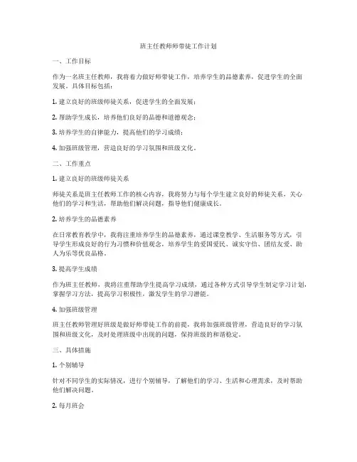 班主任教师师带徒工作计划