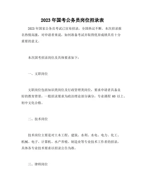 2023年国考公务员岗位招录表