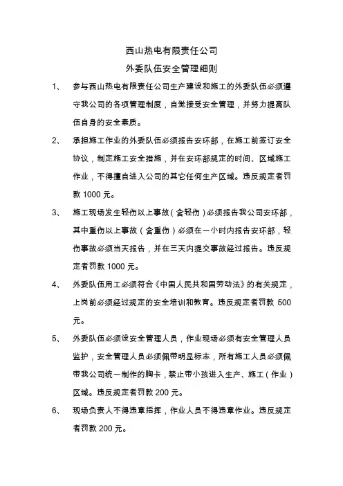 外委队伍安全管理细则