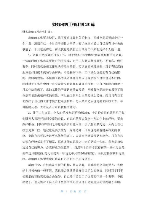 财务出纳工作计划15篇