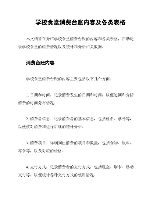 学校食堂消费台账内容及各类表格