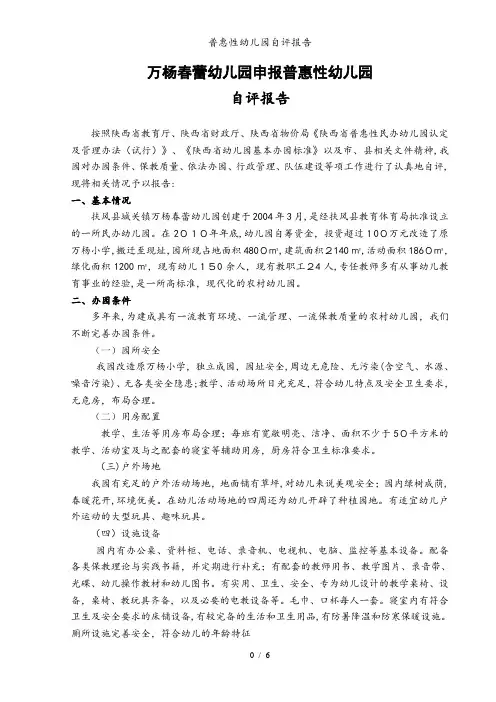 普惠性幼儿园自评报告
