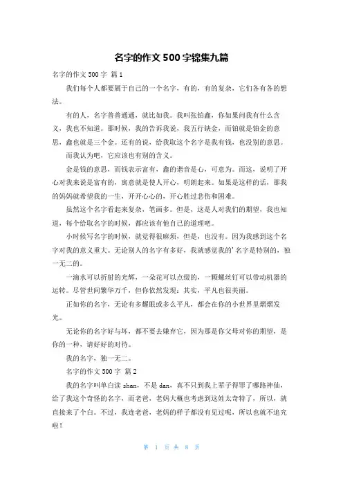名字的作文500字锦集九篇