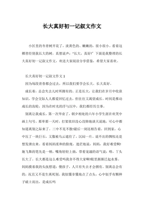 (记述文)长大真好初一记叙文作文